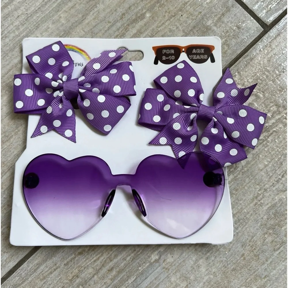 2 Piece Baby Girls Bow/Hairband Sunglasses Set NEW!! Purple Heart!! 💜🕶️‎